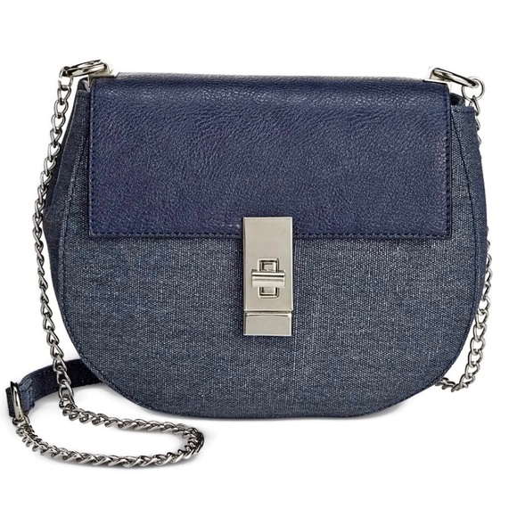 INC International Concepts Handbags - INC Denim Twill Metallic Saddle Crossbody Bag  NWT